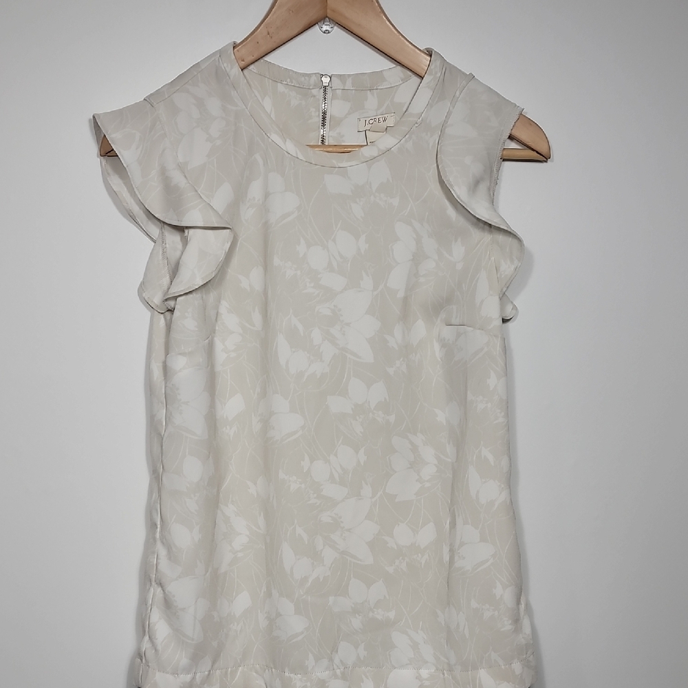 J. Crew Cream Floral Ruffle Blouse
